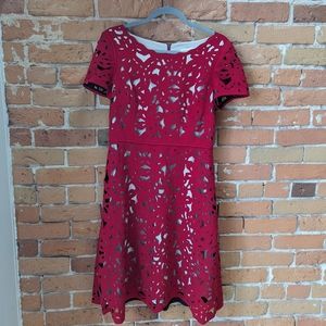 Red cutout dress with beige lining